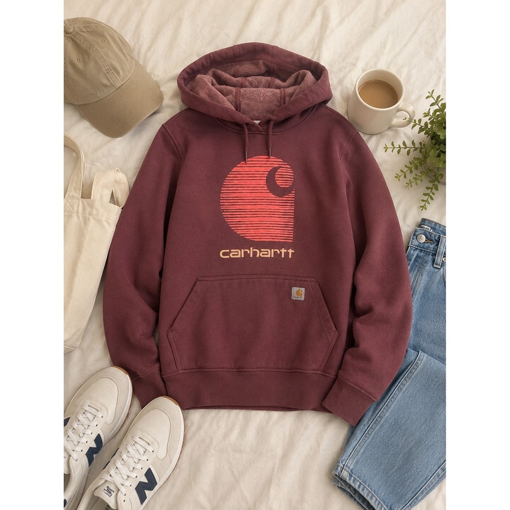 Carhartt Rain Defender Relaxed Fit Hoodie Burgundy Graphic Sweatshirt‎ Womens M